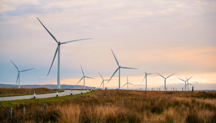Wind turbines near the Scottish borders on a sunny day